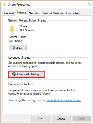 chọn Advanced Sharing