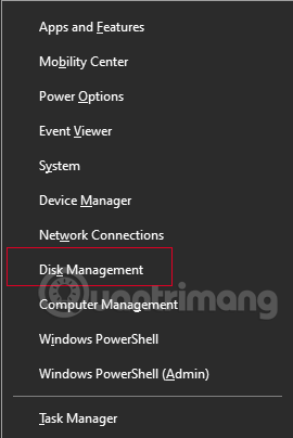 Mở Disk Management bằng menu Win X