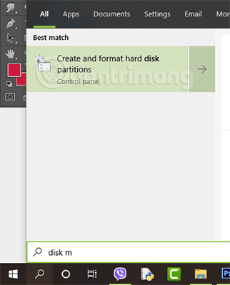 Mở Disk Management bằng tìm kiếm