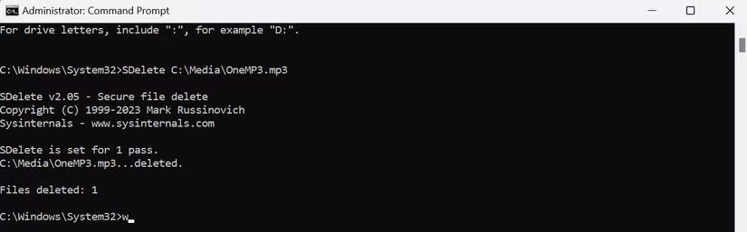 Lệnh SDelete trong Command Prompt