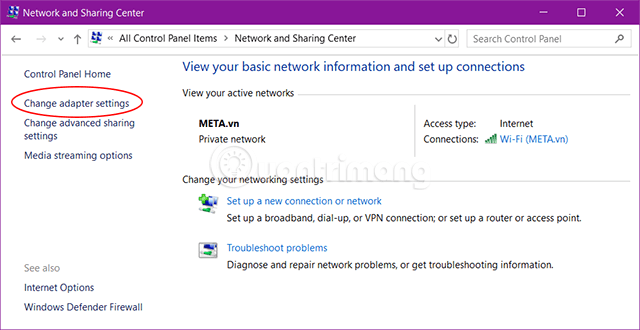 Chọn Change adapter settings