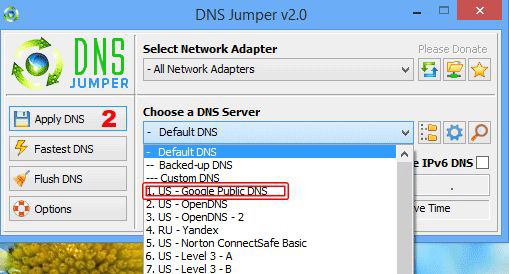 Giao diện của DNS Jumper