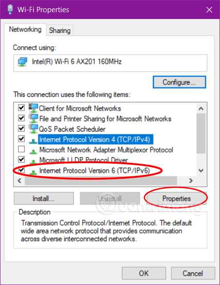 Mở Properties của IPv6