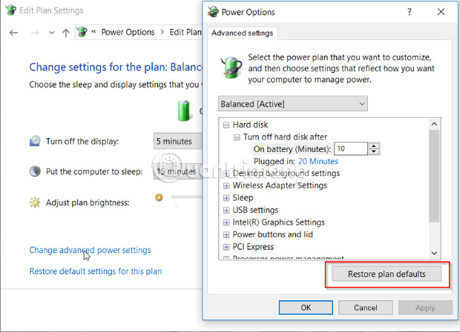 Nhấp vào Restore plan defaults