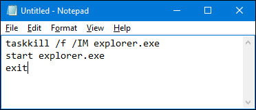 Tạo file batch khởi động lại Explorer