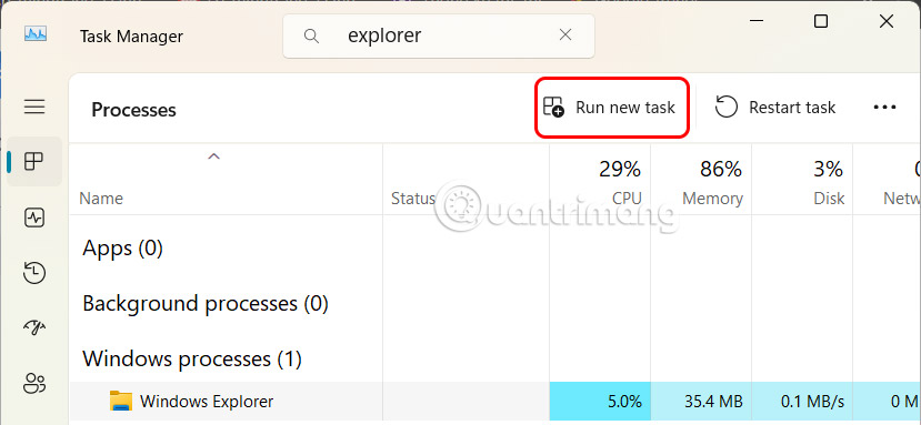 Chạy tác vụ mới Windows 11