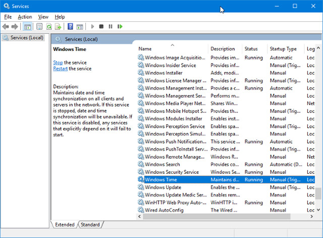Kiểm tra xem dịch vụ Windows Time có đang chạy không