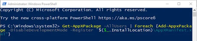 Một cách khác là thử cài đặt lại menu Start thông qua công cụ Powershell với quyền admin