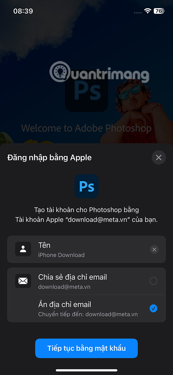 Đăng nhập Photoshop bằng Apple ID