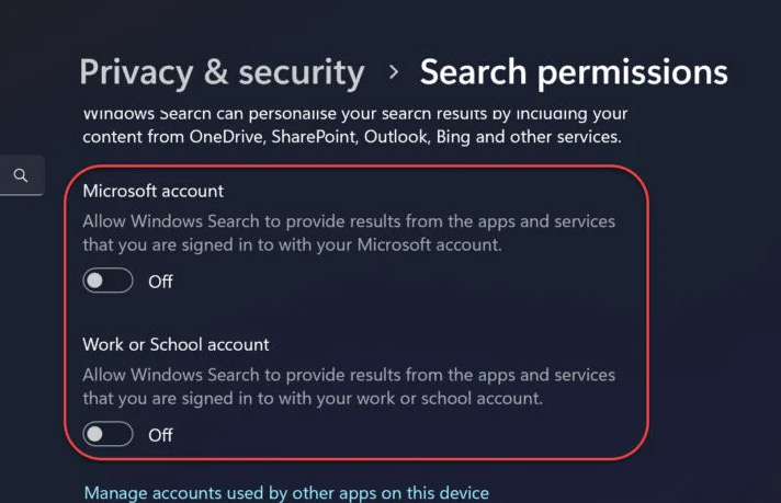 Tắt tìm kiếm web tại Start menu Windows 11 qua Settings