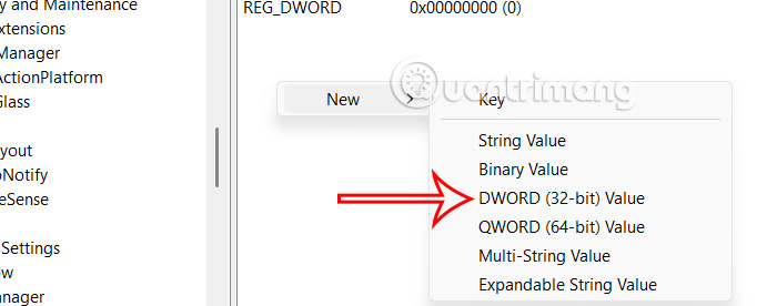 Tạo giá trị mới trong Registry Editor