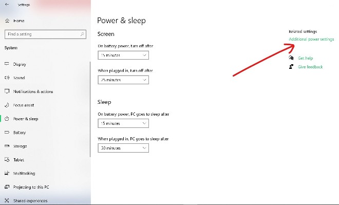 Nhấn vào Power & Sleep rồi tiếp tục nhấn vào Additional power settings