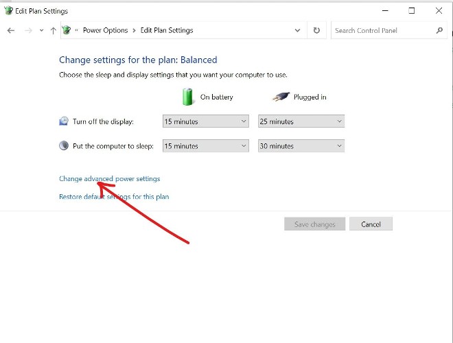 Nhấn vào Change advanced power settings