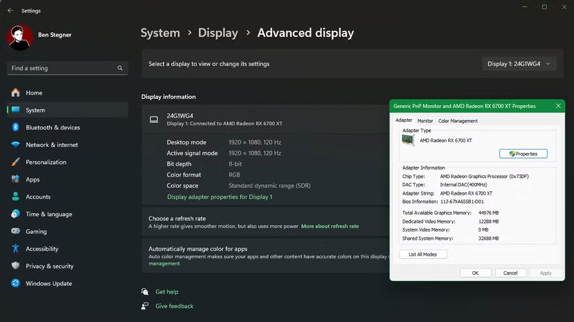 Kiểm tra VRAM trên Windows 11
