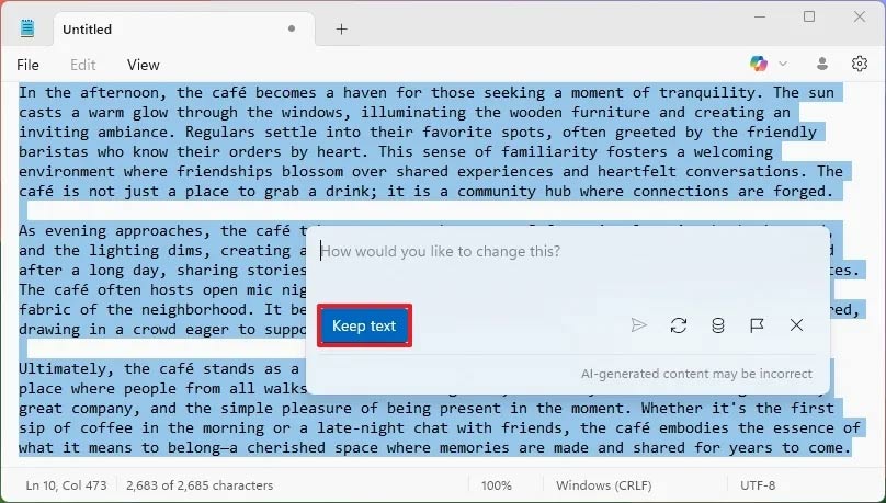 Vết đoạn văn bằng AI trên Notepad 