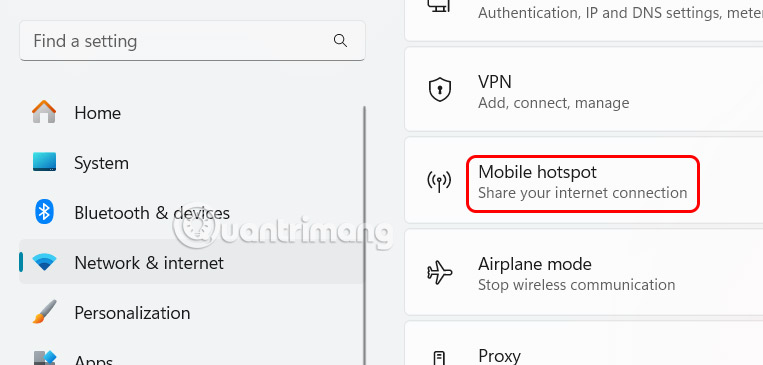 Mobile hotspot Windows 11