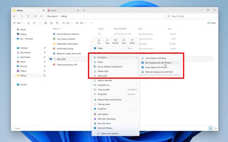 AI Actions của Windows 11