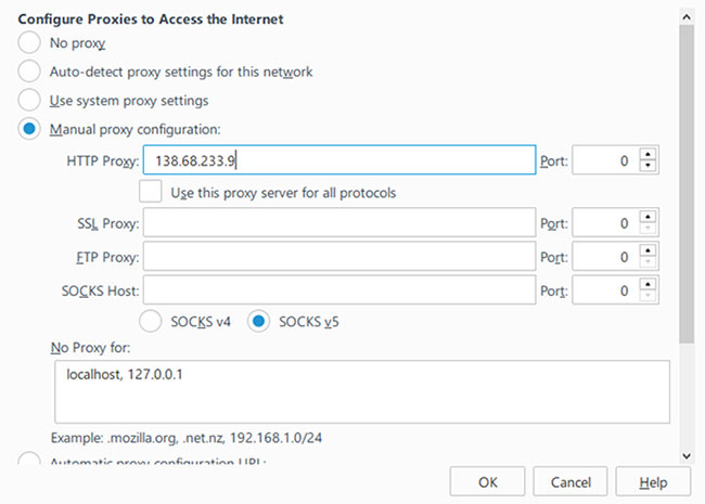 Thiết lập web proxy trong Firefox