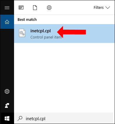 Mở Internet Properties