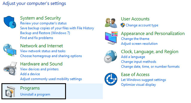 Chọn Uninstall a program 