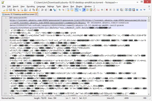 Torrent mở trong trình soạn thảo văn bản