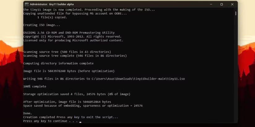 Cách tạo ISO image Windows 11 bằng Tiny11 Builder