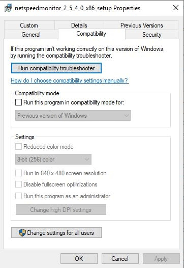 Chọn hộp Run this program in compatibility mode for