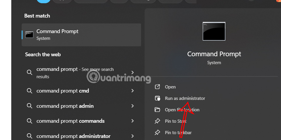 Chạy Command Prompt quyền Admin 
