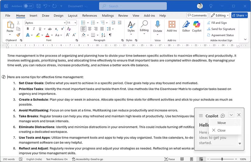 Bảng Copilot trong Microsoft Word Office