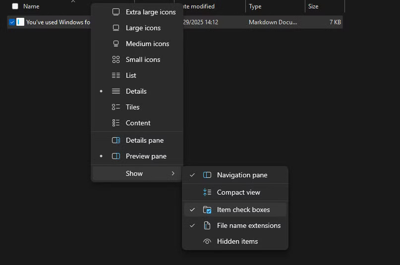Windows kích hoạt các hộp kiểm File Explorer