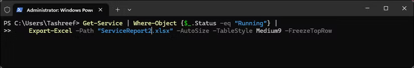 Nhập module Excel trên PowerShell terminal
