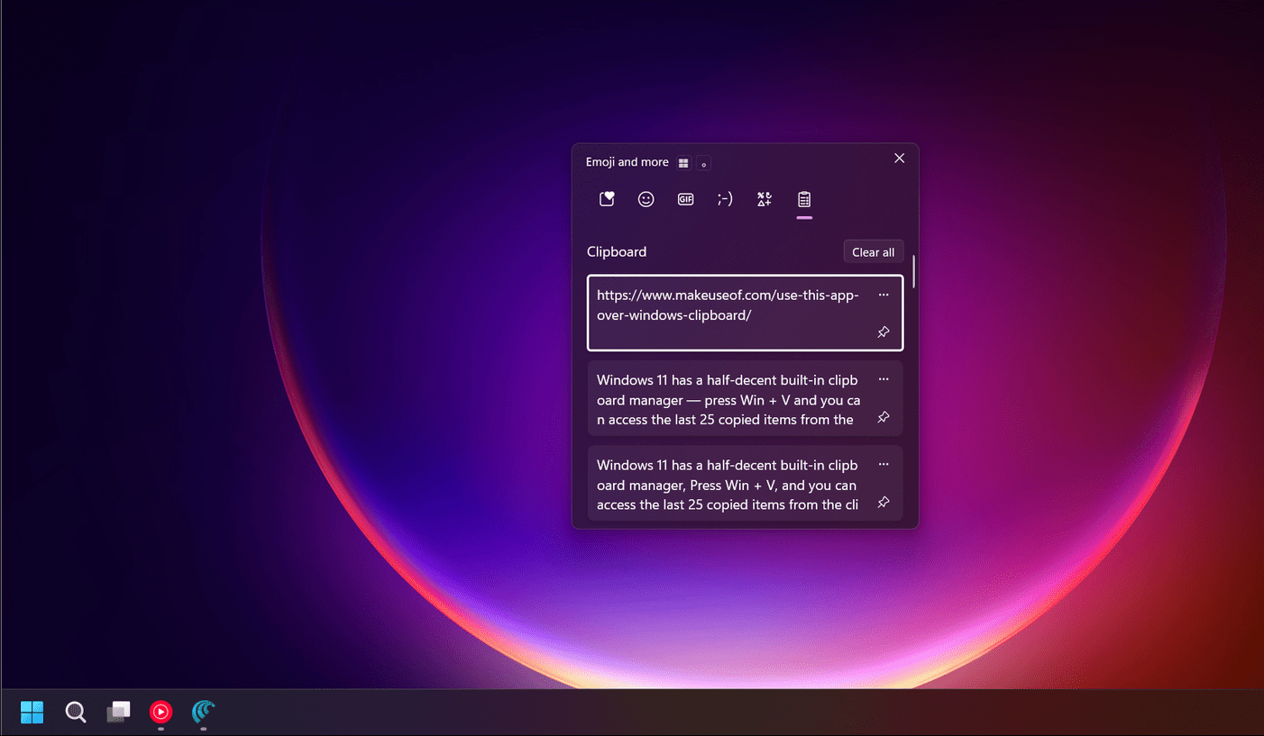 Lịch sử clipboard Windows mở trên Windows 11