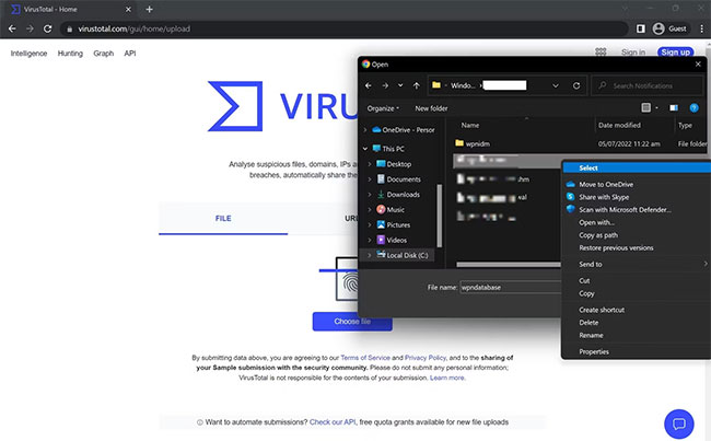 Upload file bị nhiễm trên trang web VirusTotal