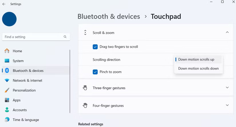 Cài đặt hướng cuộn touchpad trong Windows 11