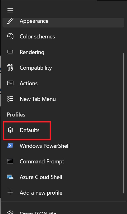 Defaults Terminal trên Windows 11