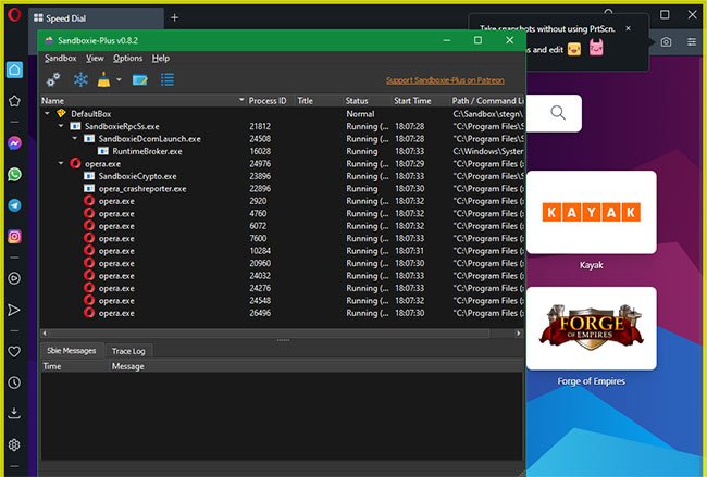 Ví dụ về Opera Sandboxie