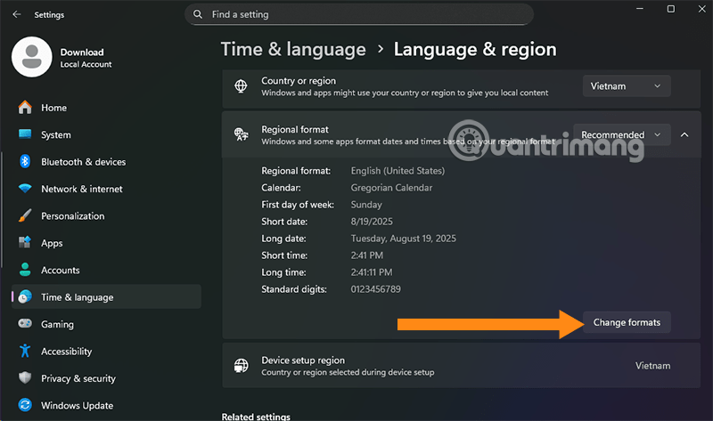 cách thay đổi định dạng ngày giờ windows 11