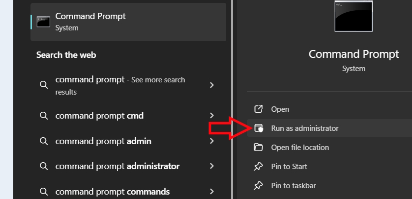 Mở Command Prompt bằng Admin