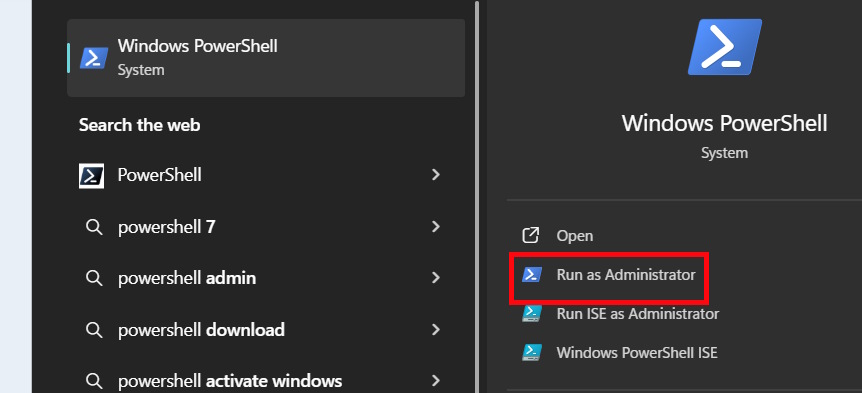 Mở PowerShell dưới quyền Admin