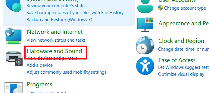 Hardware and Sound Windows 11