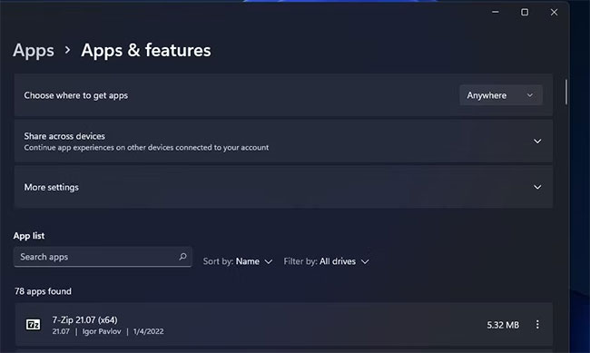 Công cụ Apps & Features