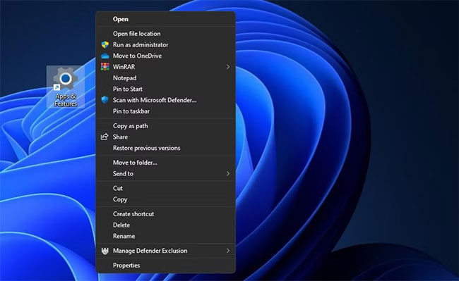 Mở Apps & Features bằng shortcut trên thanh Taskbar và menu Start