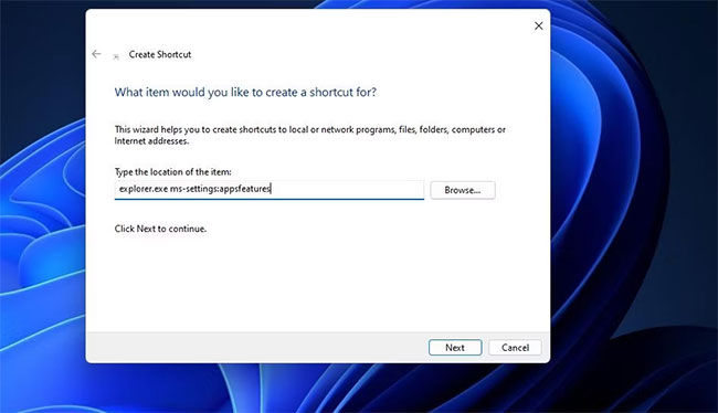 Trình hướng dẫn Create Shortcut