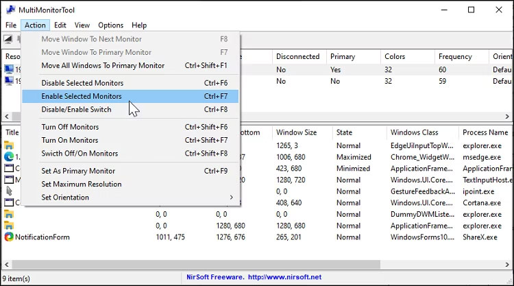 Các tùy chọn trong MultiMonitorTool
