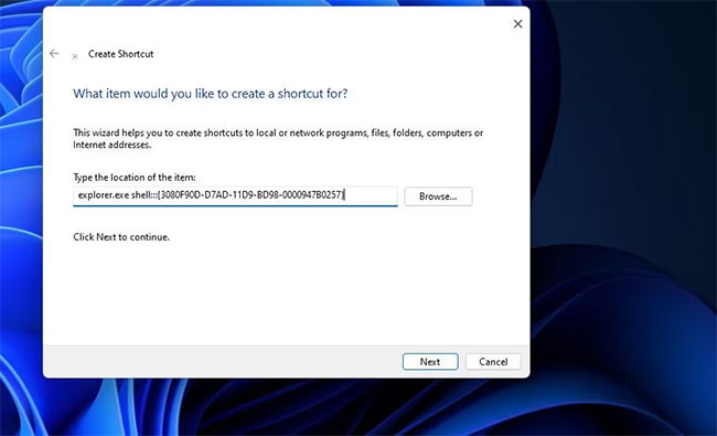 Cửa sổ hướng dẫn tạo shortcut