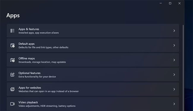 Tùy chọn Apps & Features
