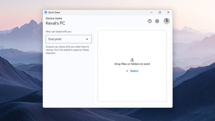 Ứng dụng Quick Share chạy trên desktop Windows