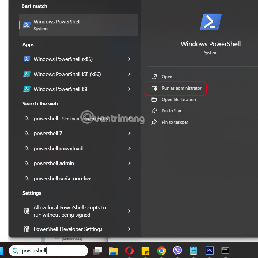 Khởi chạy powershell