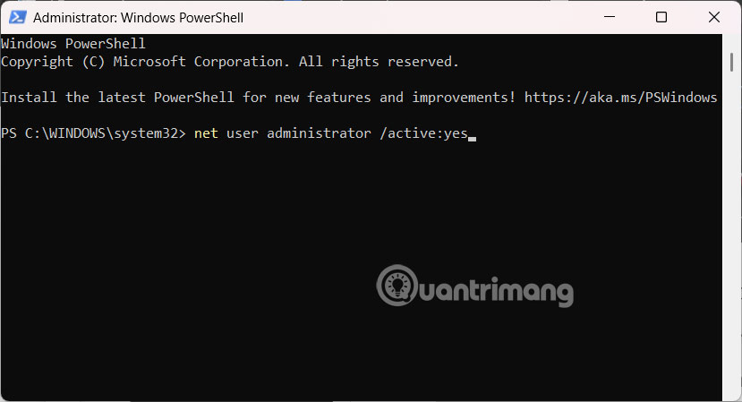 Kích hoạt tài khoản quản trị viên bằng PowerShell