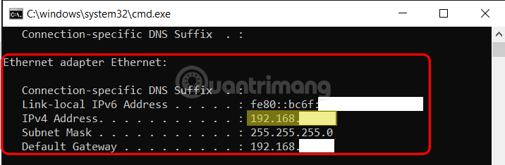 Tìm địa chỉ IP của máy host